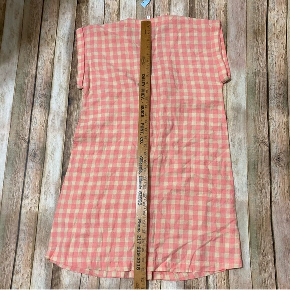 Lou & Grey Linen Gingham Shirtdress Women XSP V-neck Pockets pink & tan check - Picture 5 of 10